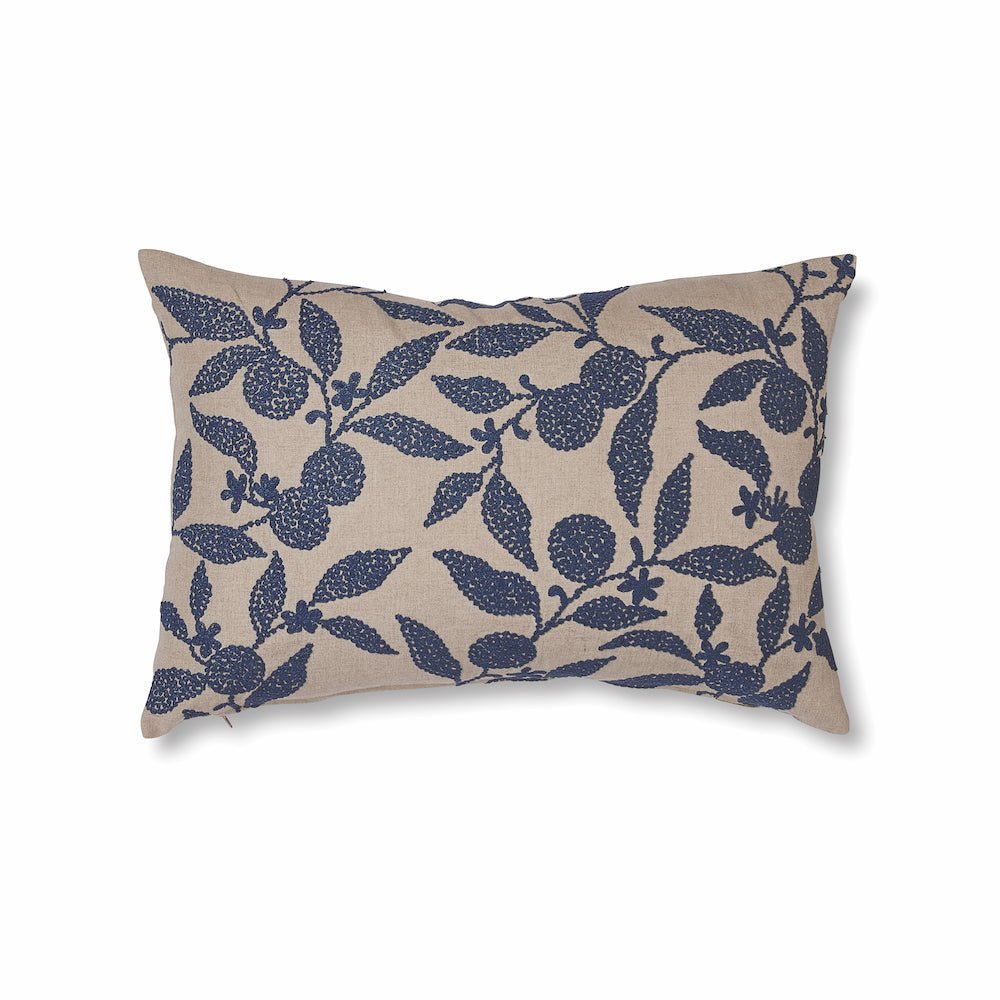 Olena Linen/Blue Embroidered Linen Cushion - Madras Link