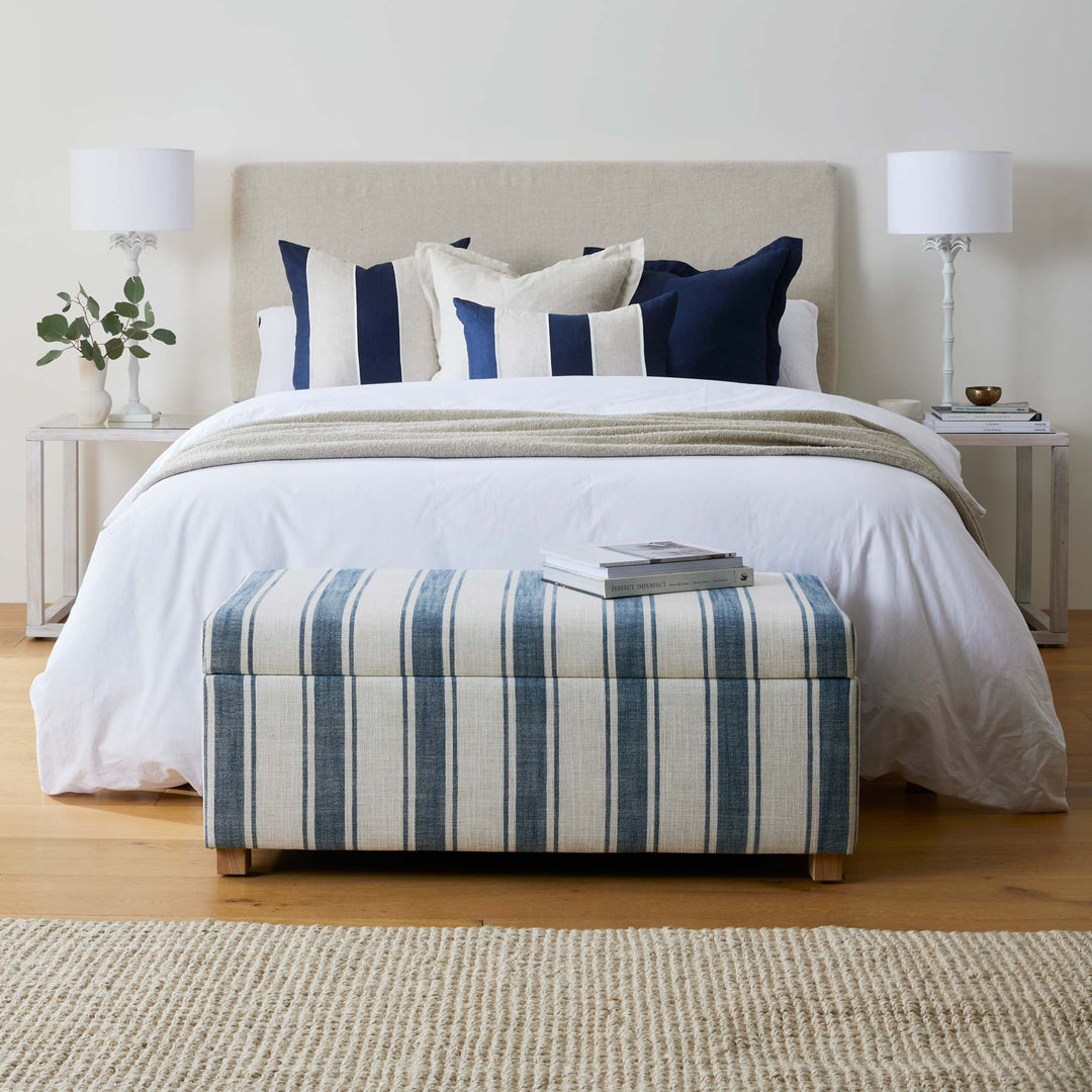 Riley Patch Lumbar Cushion - Navy / Linen - Madras Link