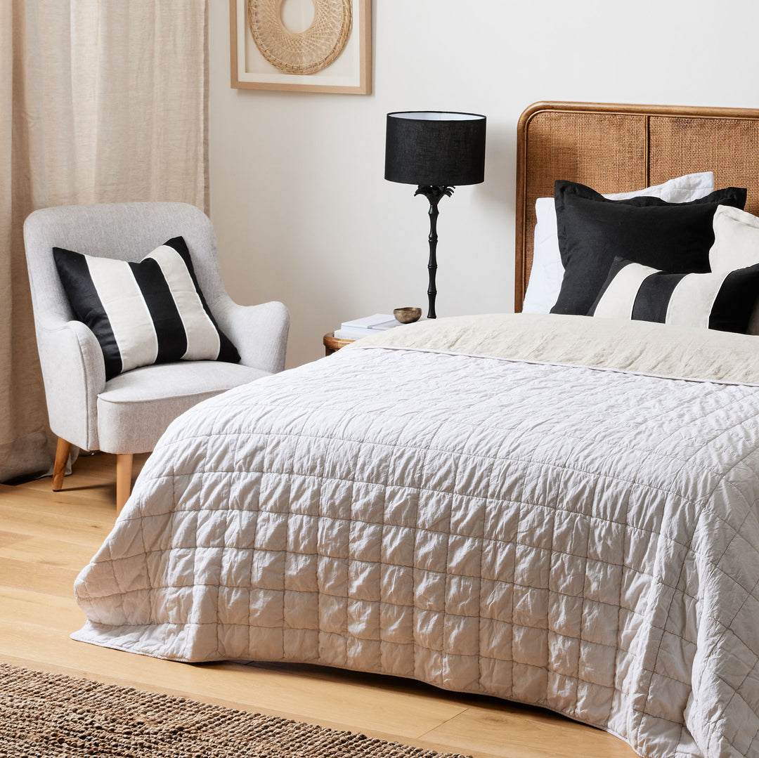 Riley Patch Lumbar Cushion - Black / Linen - Madras Link