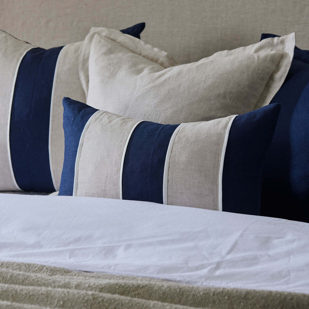 Riley Patch Cushion - Navy / Linen - Madras Link