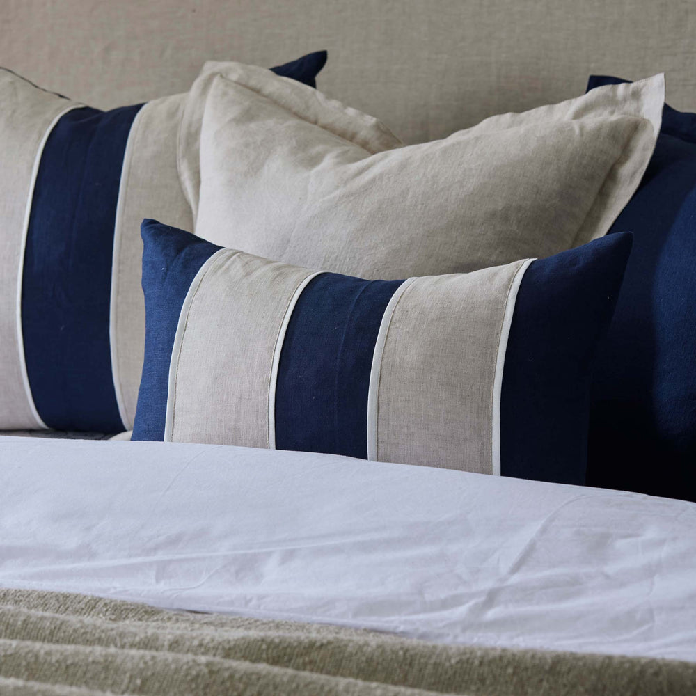 Riley Patch Lumbar Cushion - Navy / Linen - Madras Link