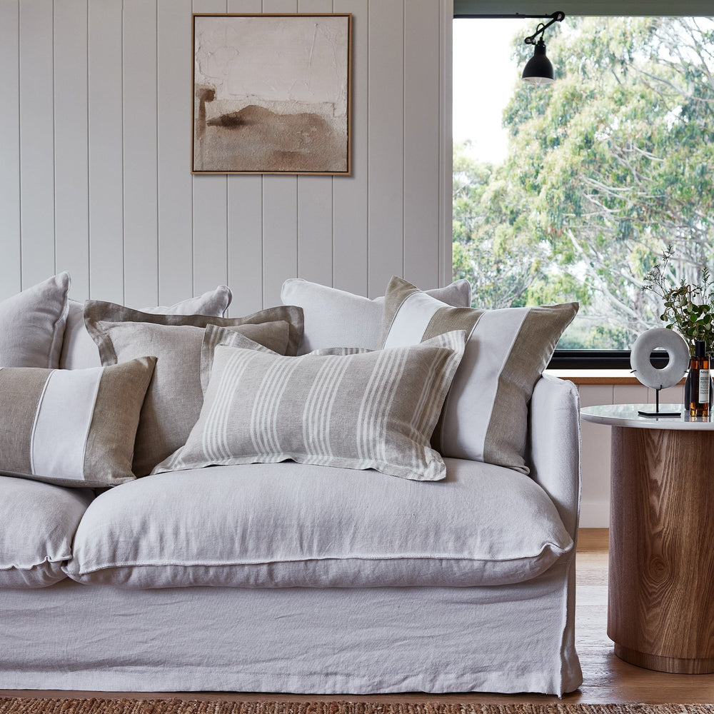 Riley White / Linen Patch Cushion - Madras Link