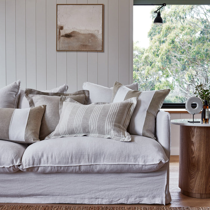 Riley White / Linen Patch Cushion - Madras Link