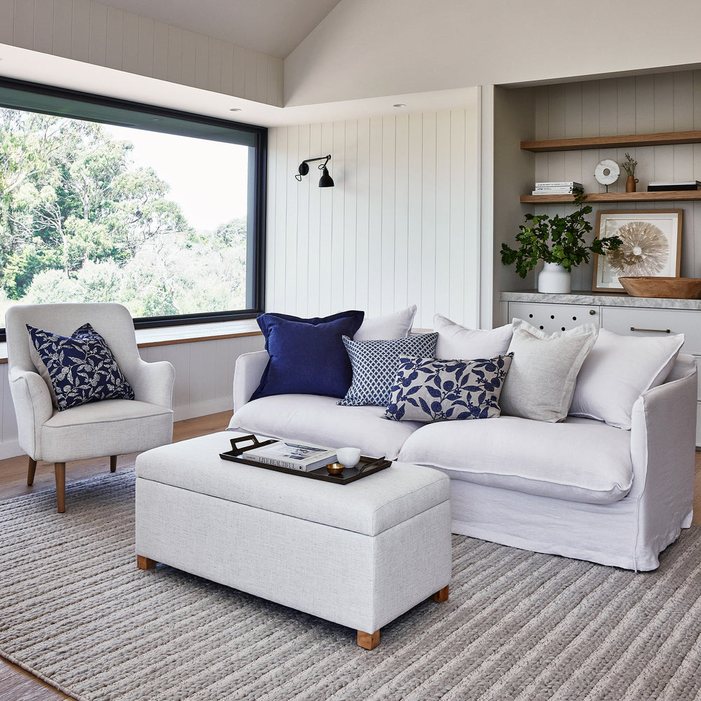 Olena Blue Linen Cushion - Madras Link