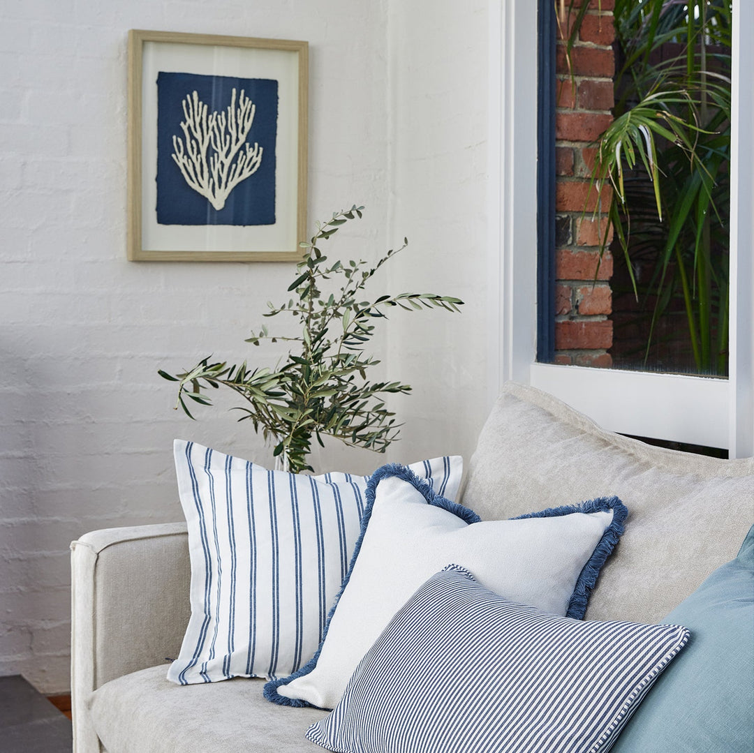 Provence Dark Blue Stripe Cushion - Madras Link