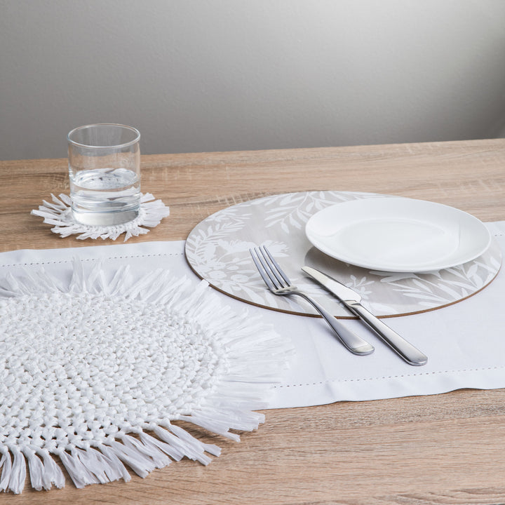 Fringe White Placemat Round - Madras Link
