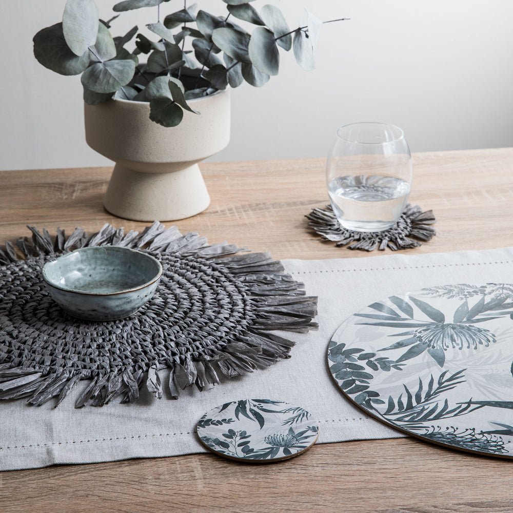 Fringe Grey Placemat Coaster Round - Madras Link