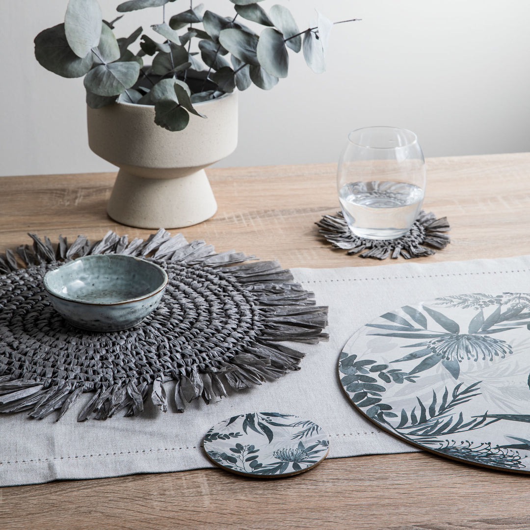 Fringe Grey Placemat Coaster Round - Madras Link