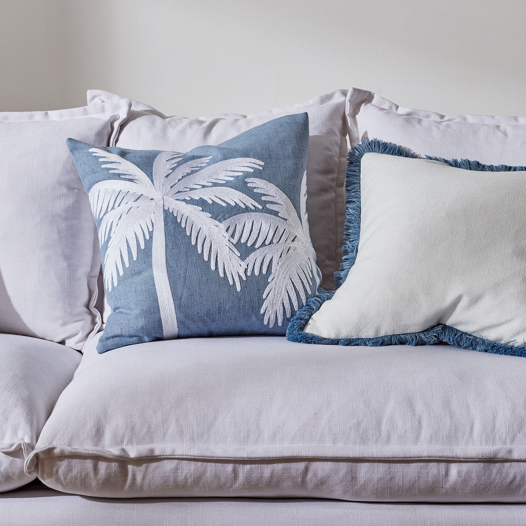 Luca Blue Embroidered Cushion - Madras Link