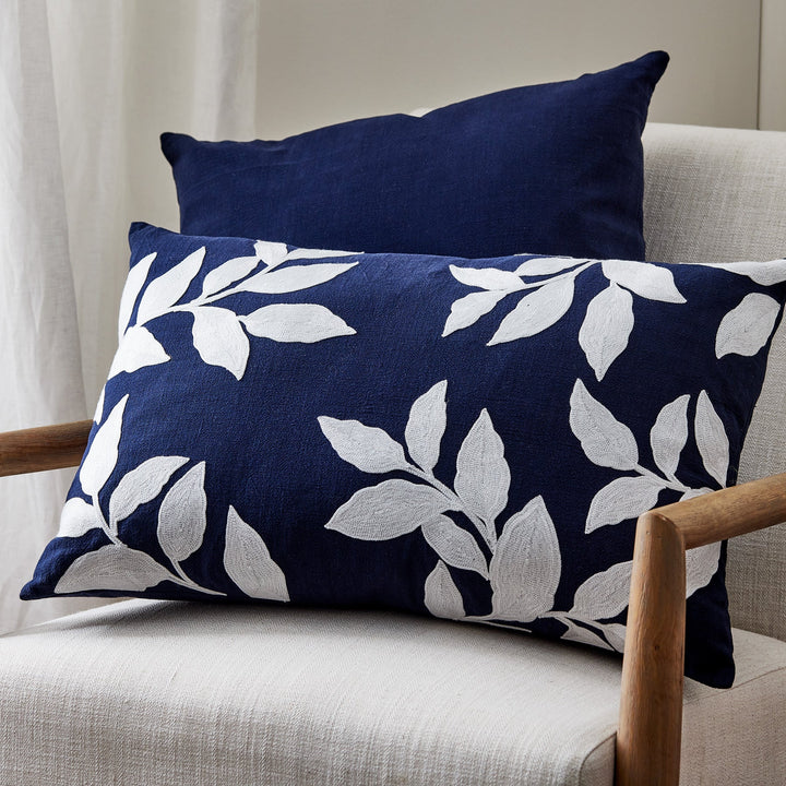 Riviera Blue Embroidered Cushion - Madras Link