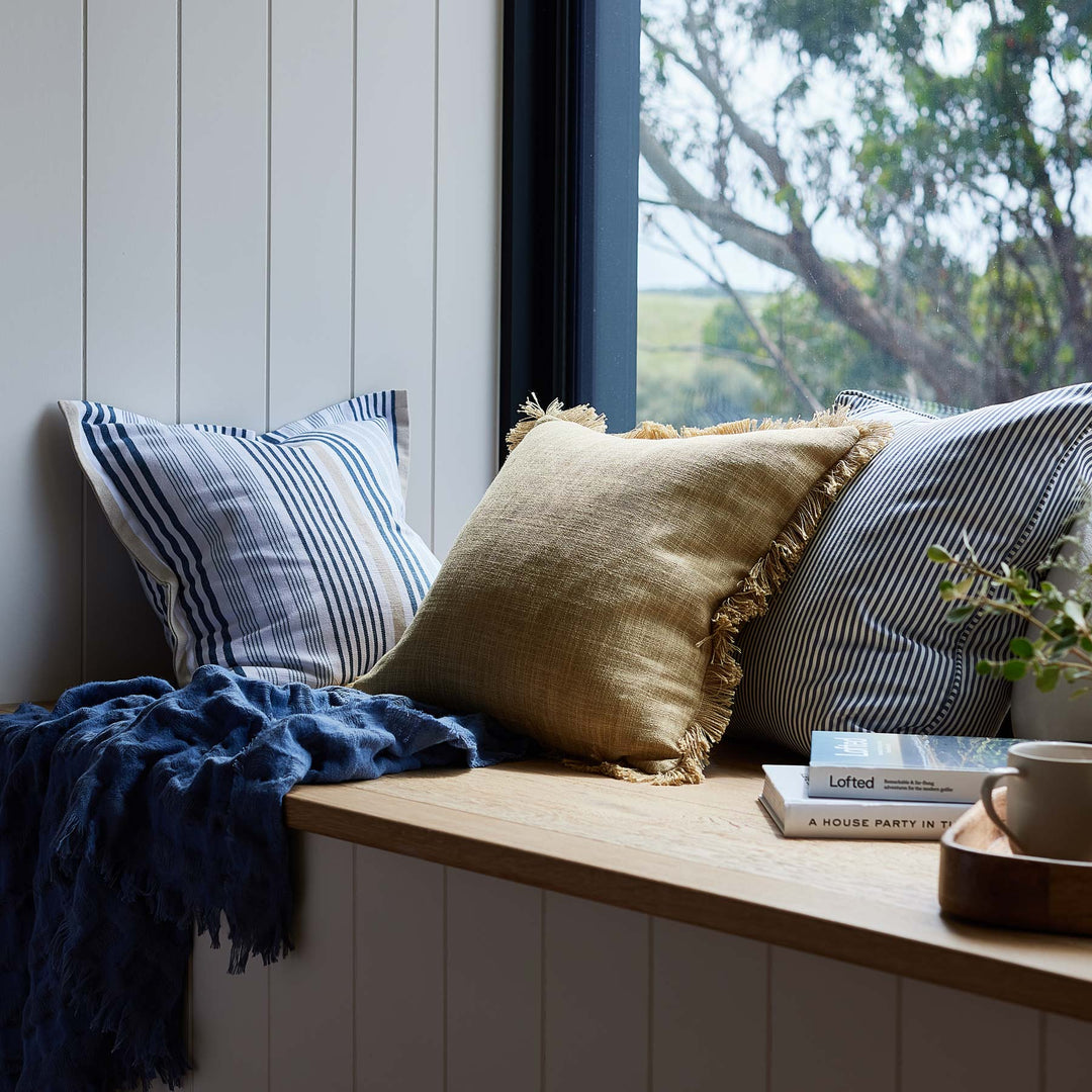 Morris Blue Stripe Cushion - Madras Link