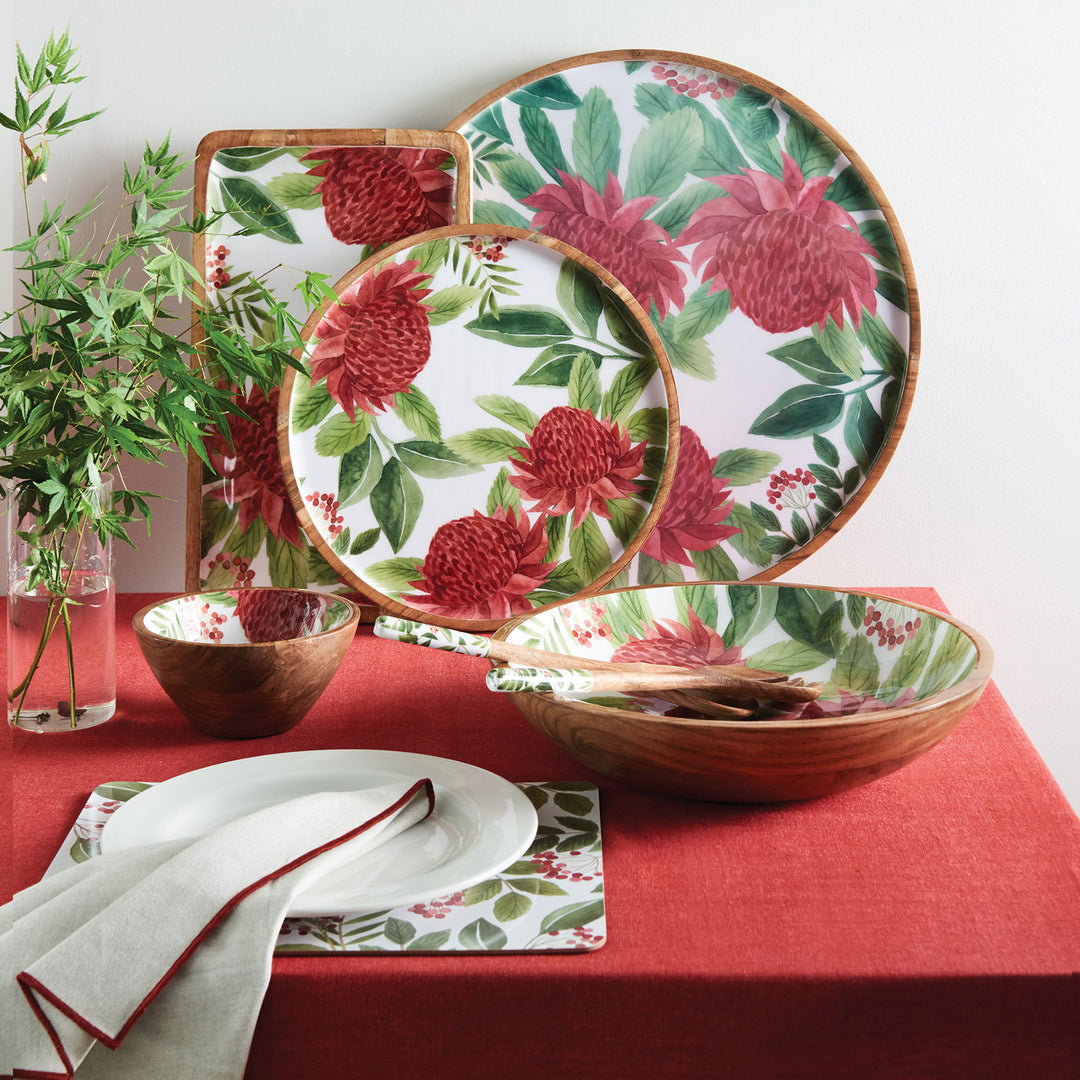 Jetty Embroidered Napkins, Set of 4 - Red & Oatmeal - Madras Link