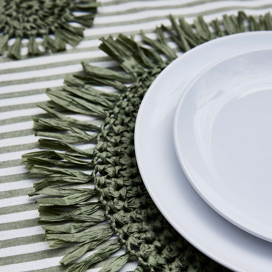 Fringe Green Placemat Round - Madras Link