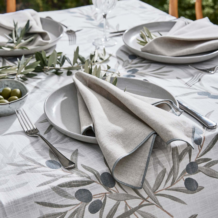 Jetty Embroidered Napkin - Pale Grey / Oatmeal - Madras Link