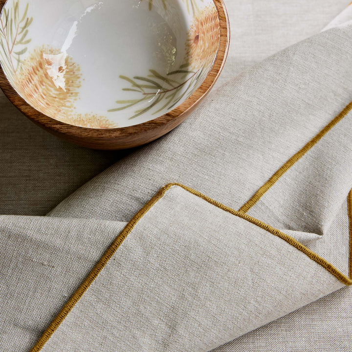 Jetty Embroidered Napkin - Mustard / Oatmeal - Madras Link