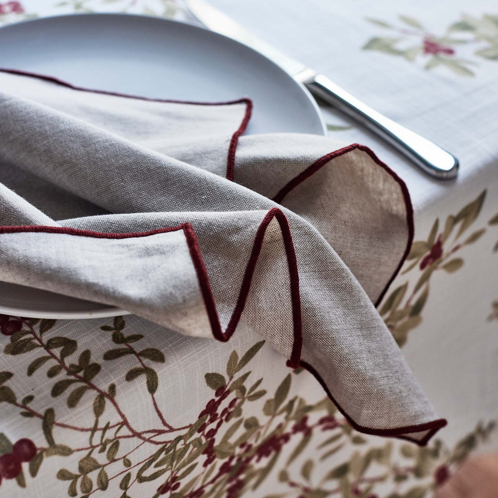 Jetty Embroidered Napkins, Set of 4 - Red & Oatmeal - Madras Link