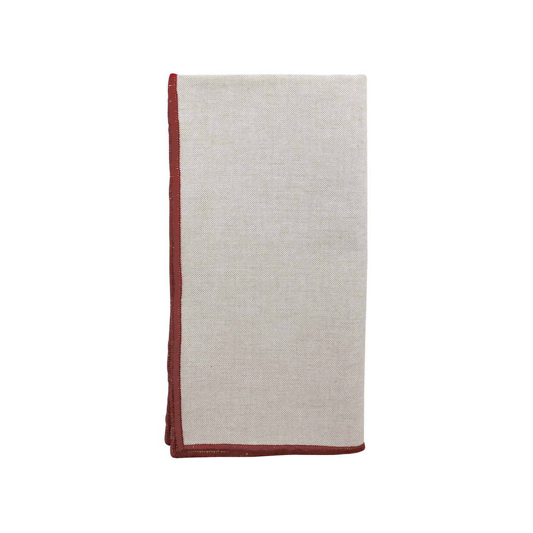 Jetty Embroidered Napkins, Set of 4 - Red & Oatmeal - Madras Link