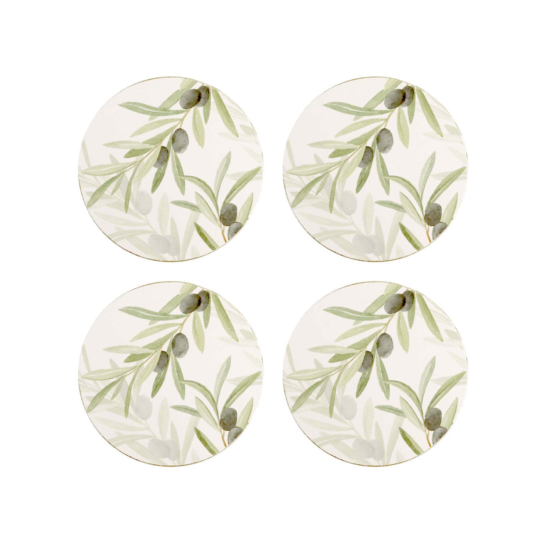 Olive Leaf Round Coasters - Set of 4 - Madras Link